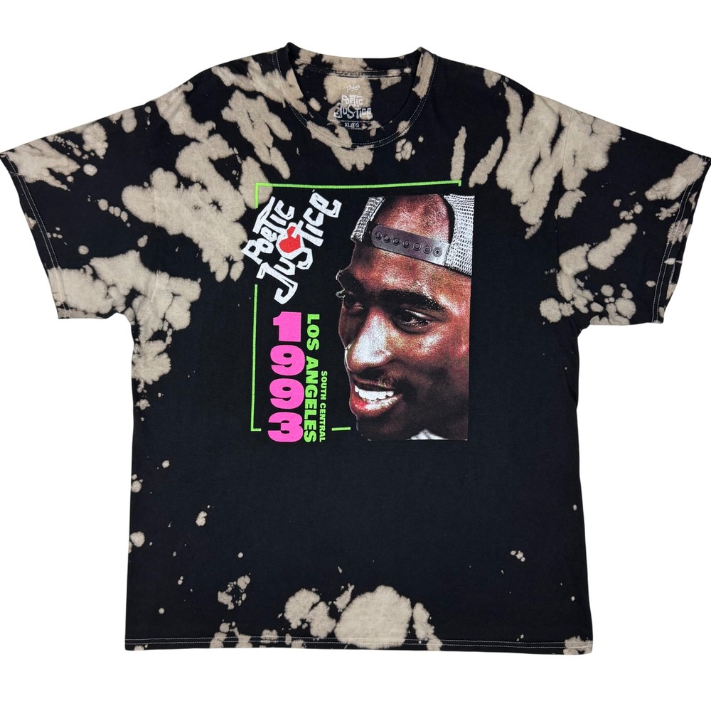 Poetic Justice Tupac Graphic T-Shirt Men XL Black Bleach Tie Dye 2Pac Tee Grunge